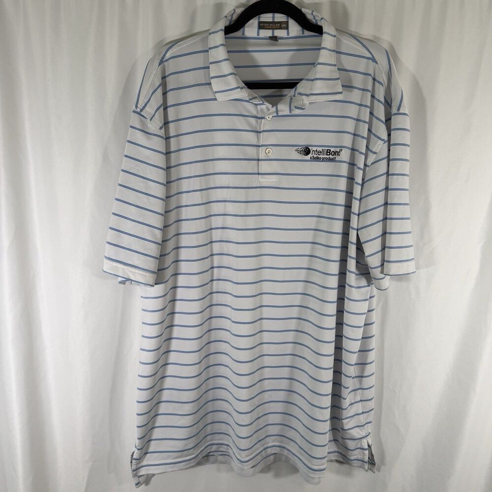 Peter Millar Summer Comfort Polo Men's XXL White Striped Intellibond Short Sleev